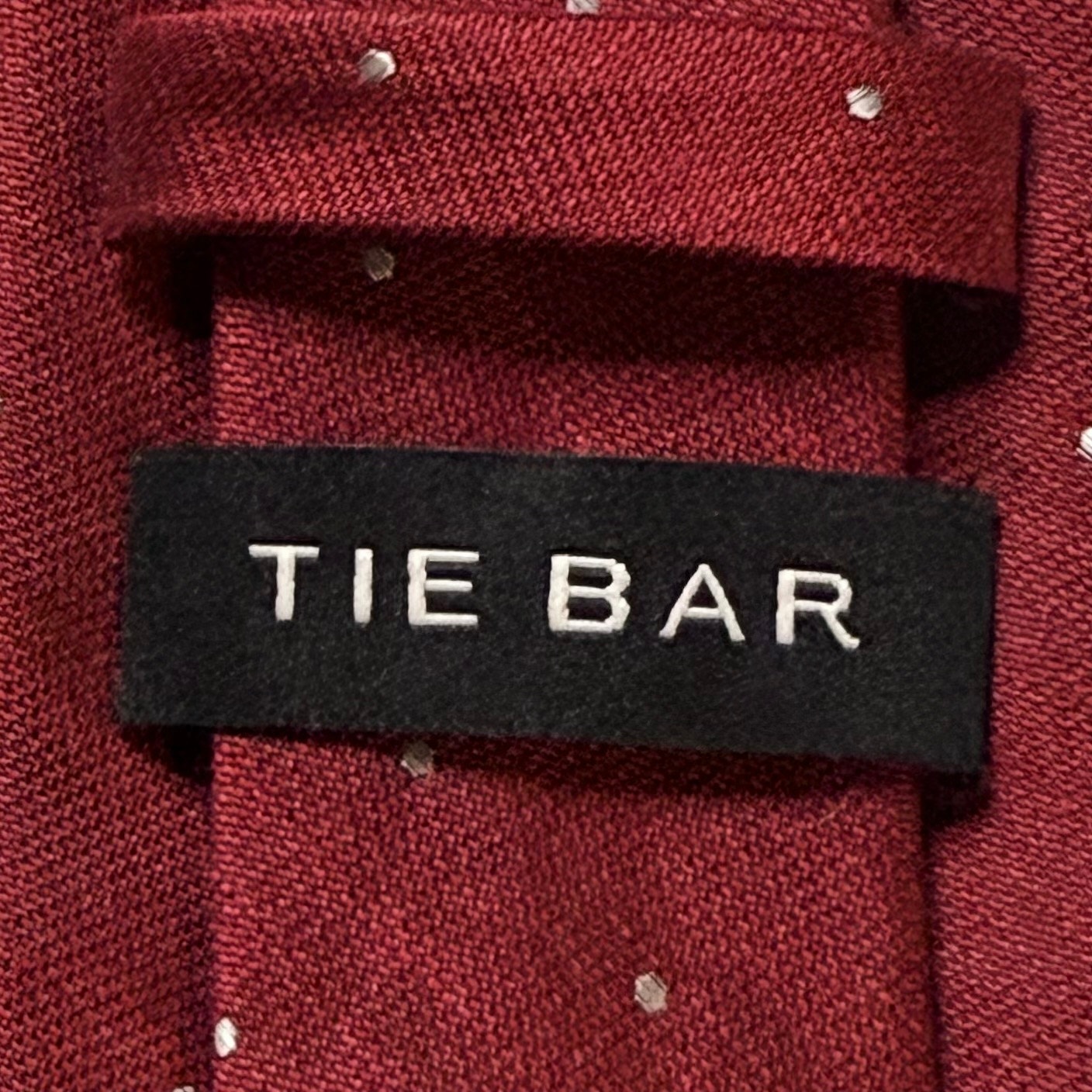 Tie Bar Necktie Mens Red White Polka Dot Skinny Silk Linen Blend Size 58” — image 5 of 8